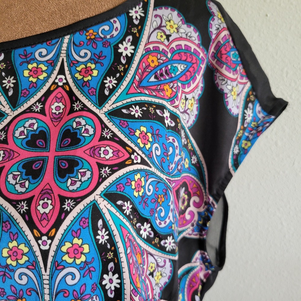 Nicole by Nicole Miller Womens Paisley High Low Blouse Black Shear Back Large‎ - Picture 2 of 9